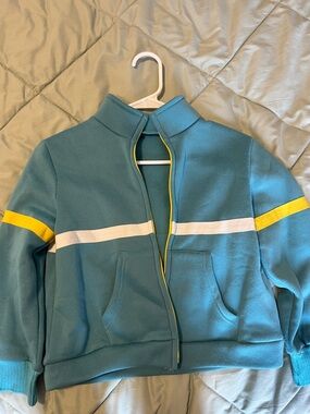 Amazon Kids Teal Jacket with Yellow and White Stripes